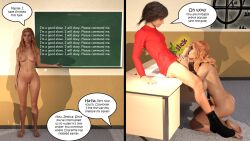  3d age_difference ass bare_shoulders barefoot blackboard breasts brown_hair cleavage collarbone comic dialogue erect_nipples erection fellatio femsub hexxet jessica_rondell kneeling large_breasts long_hair maledom navel nipples nude orange_hair penis pussy short_hair sideboob text the_gift unaware 