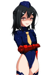  alternate_costume bare_legs black_hair bracers capcom crossover dronification empty_eyes enemy_conversion evil_smile fate/kaleid_liner_prisma_illya fate_(series) female_only glowing_eyes hat leotard looking_at_viewer miyu_edelfelt sansiki03 shadaloo_dolls short_hair shoulder_pads small_breasts smirk solo street_fighter tie white_background 