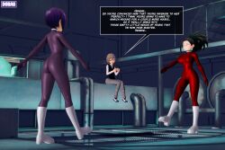 3d ass black_hair collar control_collar dialogue doras_(artist) drone dronification empty_eyes expressionless femsub hypnotized_walking kyoka_jiro large_breasts latex long_hair maledom momo_yaoyorozu my_hero_academia remote_control short_hair tech_control text 