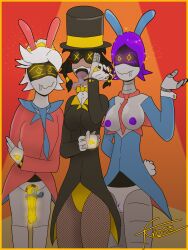  alternate_costume black_hair breasts bunny_girl cyn_(murder_drones) drool femdom femsub magician malesub murder_drones penis purple_hair pussy robot robot_girl serial_designation_n stage_hypnosis tcross uzi_doorman white_hair 