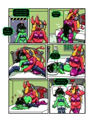  after_sex antenna bed bedroom black_hair blonde_hair blush chubby comic delilah_(supertechno324) demon_girl fangs fembot femsub fingering goblin_girl green_eyes green_skin hair_covering_one_eye happy_trance headphones heart high_heels horns hypnotized_dom latex long_hair monster_girl multiple_girls oral original ponytail pussy pussy_juice red_skin robotization spiral_eyes spiralwash_eyes supertechno324 swimsuit tail tech_control theresa_(sonrio) thigh_boots yuri 
