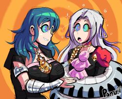  arm_bands armor blue_hair byleth_eisner clothed coils collarbone dazed drool edelgard_von_hresvelg eyebrows_visible_through_hair female_only femdom femsub fire_emblem fire_emblem_three_houses jewelry kaa_eyes large_breasts long_hair necklace nintendo open_mouth psyfly signature snake_girl spiral_background tagme white_hair yuri 