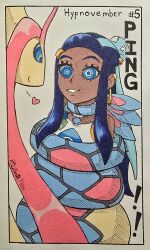 blue_hair coils color femsub happy_trance jesturia milotic nessa_(pokemon) nintendo pokemon pokemon_sword_and_shield ring_eyes smile tagme text traditional