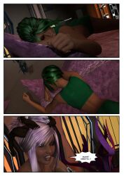 3d absurdres demon_girl femdom femsub green_hair monster_girl poser purple_hair shinra-kun text