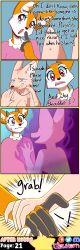  absurdres aggretsuko aura clothed comic corruption deer_girl dialogue evil_smile femsub fenneko_(aggretsuko) finger_to_mouth fox_girl furry glowhorn nude open_mouth pink_eyes red_eyes sanrio shirt simple_background smile smug surprised sweat tongue tsunoda_(aggretsuko) 