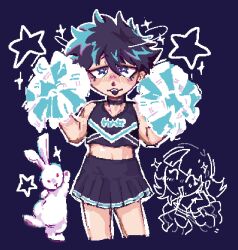  alienbee blue_background blue_eyes blue_hair cheerleader choker crop_top crossdressing femboy feminization fushiguro_megumi happy_trance jujutsu_kaisen kirara_hoshi malesub multicolored_hair pixel-chan-doodles pixel_art short_skirt simple_background skirt symbol_in_eyes transfem transgender_identity 