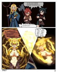 all_fours cat_pose character_request comic delicious_in_dungeon drool drowzee empty_eyes femsub idpet izutsumi_(delicious_in_dungeon) long_hair marcille_donato nude pet_play pokemon ring_eyes sitting text transformation