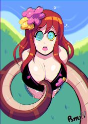  bikini breasts chromatic_aberration cleavage disney erza_scarlet fairy_tail femsub flower flower_in_hair kaa kaa_eyes large_breasts long_hair looking_at_viewer maledom open_mouth pov pov_dom psyfly red_hair snake swimsuit tail the_jungle_book 