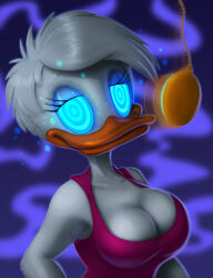 14-bis absurdres breasts cleavage daisy_duck disney duck_girl female_only femsub furry happy_trance large_breasts makeup pendulum quack_pack ring_eyes short_hair smile