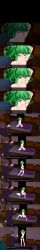  absurdres angry anoni_hypno arms_above_head awakening aware black_hair body_control camera clothed confused dialogue english_text eye_color_change femsub glasses green_eyes green_hair jean_shorts maledom midriff one_punch_man pink_eyes posing short_hair shorts spiral spiral_eyes squatting sweat tatsumaki_(one_punch_man) text 