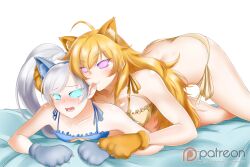 ahoge ass biting blonde_hair blush breasts cat_ears fake_animal_ears female_only femdom femsub glowing glowing_eyes icontrol_(manipper) kimmy77 large_breasts long_hair lying manip multiple_girls open_mouth paws pet_play ponytail rwby spiral_eyes symbol_in_eyes weiss_schnee white_hair yang_xiao_long yuri