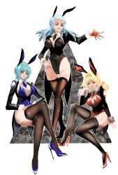  alcina_(unicorn_overlord) alternate_costume blonde_hair blue_eyes blue_hair breasts bunny_ears bunny_girl bunnysuit cleavage clothed corruption costume crossed_legs cuffs evil_smile eye_color_change father_and_daughter femdom femsub galerius_(unicorn_overlord) green_eyes hand_on_hip large_breasts legs looking_at_viewer maledom milf multiple_girls multiple_subs norbelle_(unicorn_overlord) possession princess queen queen_ilenia red_eyes royalty scarlett_(unicorn_overlord) short_hair siraire smile smug spoilers thighhighs thighs tie unicorn_overlord 