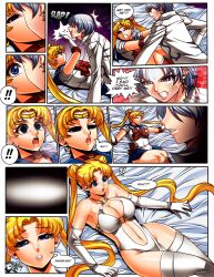  blonde_hair blue_eyes comic empty_eyes expressionless femsub gloves hypnotic_eyes jadenkaiba kissing maledom open_mouth opera_gloves prince_demande sailor_moon sailor_moon_(series) smile text thighhighs twintails 