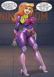alternate_costume bodysuit boots corruption daphne_blake female_only femsub g.i._joe huge_ass long_hair orange_hair scooby-doo_(series) speech_bubble spiral_eyes standing text zorro-zero
