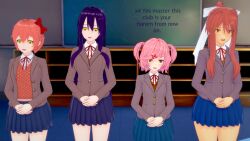  3d doki_doki_literature_club femsub happy_trance long_hair monika natsuki_(doki_doki_literature_club) orange_hair pink_hair purple_hair sayori_(doki_doki_literature_club) shadow1333 short_hair text yuri_(doki_doki_literature_club) 
