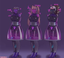  bodysuit boots brown_hair crotch_tattoo dazed drone drool face_mask faceless female_only femsub fishnets gloves happy_trance headphones hilda large_breasts long_hair mask microphone multicolored_hair multiple_girls multiple_subs opera_gloves original pink_hair ponytail princess_hilda purple_background purple_hair rubber see-through signature simple_background skirt standing tattoo tech_control twintails usakiki 