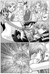  breast_expansion breasts comic corruption cure_dream dark_dream_(precure) femdom femsub greyscale happy_trance nozomi_yumehara precure red_hair right_to_left suit tentacles text yes!_precure_5 