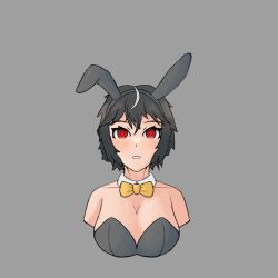 absurdres black_hair breasts bunnysuit cleavage empty_eyes everes_(zires) expressionless female_only femsub glowing glowing_eyes open_mouth original red_eyes short_hair solo tomboy zires 