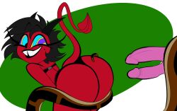  ass ass_focus bent_over black_lipstick colorrings disney happy_trance helluva_boss horns imp kaa kaa_eyes large_ass lingerie millie_(helluva_boss) red_skin short_hair smile tail the_jungle_book 