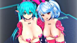 3d ahoge arcs_custom_services_(esther_r18) barcode bikini blue_hair boots breasts bunny_ears collar condom condom_accessories crotch_tattoo custom_maid_3d_2 cyan_eyes cyan_hair earrings elf_ears esther_r18 fake_animal_ears female_only femsub gloves hair_ornament heart_pasties high_heels huge_breasts large_breasts looking_at_viewer multiple_girls multiple_subs opera_gloves pasties pubic_hair red_hair rubber sex_toy side_ponytail smile tattoo tech_control thick_thighs thigh_boots thighhighs twintails uchinoko_esther_(esther_r18)