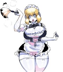 aegis_(persona) bimbofication blonde_hair borvar breasts empty_eyes feather_duster female_only femsub happy_trance huge_breasts large_lips maid maid_headdress persona_(series) persona_3 robot short_hair