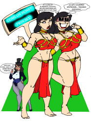  bare_legs barefoot black_hair blue_eyes bracelet brown_hair cleavage collar collarbone crazycowproductions dark_skin dc_comics dialogue earrings femsub fishnets genderswap hand_on_hip happy_trance harem_outfit jewelry large_breasts light_skin lipstick lois_lane magician malesub memory_alteration multiple_girls multiple_subs navel open_mouth pantyhose pink_eyes plastic_man red_lipstick simple_background speech_bubble sunglasses super_hero text zatanna_zatara 