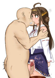  absurdres age_difference altered_common_sense ass bald blush brown_eyes brown_hair censored clothed_sex coconeri cum_in_pussy dollification evil_smile femsub french_kiss indifferent kantai_collection kissing kongou_(kantai_collection) long_hair maledom no_panties open_mouth penis sex skirt skirt_lift smile tagme thighhighs ugly_bastard unaware upskirt vaginal virgin white_background x-ray 