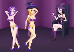  abigail_(stardew_valley) black_hair blonde_hair breasts camilla_(stardew_valley_expanded) chair cleavage dancing female_only femdom femsub glowing_eyes happy_trance harem_outfit hypno_apophis jewelry long_hair magic mina_morgan_(somebodyiusedtohypno) mole multiple_girls multiple_subs original pink_eyes purple_hair sitting smile stardew_valley symbol_in_eyes voodoo_doll witch witch_hat 