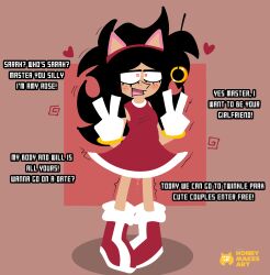  altered_perception amy_rose clothed cosplay double_v femsub honeymakesart orgasm original pendulum pussy_juice red_eyes sarah_(needlem0use) simple_background sonic_the_hedgehog_(series) spiral_eyes text v 