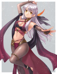  absurdres anklet arm_bands armpits breasts cleavage collar dancer dancing empty_eyes expressionless femsub fire_emblem fire_emblem_heroes fire_emblem_radiant_dawn gloves harem_outfit hazuki_(nyorosuke) jewelry long_hair manip micaiah midriff navel nintendo opera_gloves pantyhose simple_background white_hair yellow_eyes 