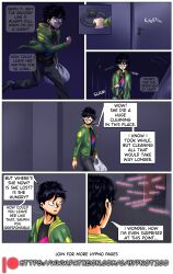 aiko_hajime_shin bare_breasts brown_eyes comic how_i_became_my_masters_slave hypnotico large_ass large_breasts large_hips pink_hair pride_colors saimin_(hypnotico) sharp_teeth speech_bubble story text