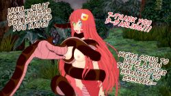 3d breast_sucking breasts disney femsub hypnotic_eyes kaa kaa_eyes koikatsu! maledom miia_(monster_musume) monster_musume naga_girl nude red_hair snake snake_girl snake_penis text thatguysly the_jungle_book tongue_out