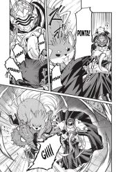 betrayal breasts comic dog elf elf_ears empty_eyes expressionless femsub greyscale large_breasts long_hair magic maledom skeleton_knight_in_another_world text