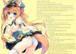  ameto_yuki animal_ears ass blonde_hair bottomless breasts brown_hair caption caption_only clothed dialogue ekichou_ookami female_only femdom fox_girl garter hypnotic_ass hypnotic_tail large_breasts long_hair looking_at_viewer manip monkfish_(manipper) nipples nude panties pov pov_sub striped_panties tail text thighhighs topless twintails underwear undressing_command uniform 