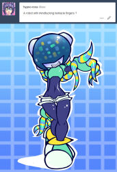  black_skin female_only femsub glowing helmet large_hips original pstash robot_girl shoes short_shorts shorts simple_background smile solo standing tagme tentacles text 