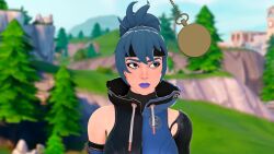  3d blue_eyes blue_hair blue_lipstick clothed femsub fortnite happy_trance hope_(fortnite) pocket_watch ponytail spiral_eyes tagme video video_game vynil 