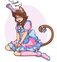  bell_collar cat_boy crossdressing dress drool frills good_sub_conditioning happy_trance kneehighs male_only malesub selkieprince spiral_eyes symbol_in_eyes tail thighhighs 