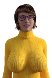 3d brown_hair female_only femsub happy_trance pink_eyes scooby-doo_(series) solo spiral_eyes sweater symbol_in_eyes theheckle velma_dinkley