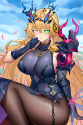 barghest_(fate) blonde_hair blush breasts coin fate/grand_order fate_(series) female_only femsub gloves glowing glowing_eyes happy_trance heterochromia huge_breasts jewelry large_hips long_hair looking_at_viewer manip mili misterman4_(manipper) necklace pendulum smile spiral_eyes symbol_in_eyes tagme thighhighs 