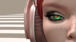 3d absurdres green_eyes headphones hypnotic_audio hypnotic_eyes original red2blaze red_blaze red_hair second_life spiral spiral_eyes symbol_in_eyes