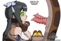  bestiality black_hair breasts coils disney exposed_chest hair_ornament hestia is_it_wrong_to_try_to_pick_up_girls_in_a_dungeon? kaa kaa_eyes large_breasts non-human_penis oral penis renaissanceofchaos ribbon snake the_jungle_book tongue tongue_out twintails 