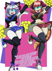  absurdres breasts cat_ears cat_girl cat_tail cheerleader diagora_(princess_lil) dragon_girl female_only femsub freckles furry gloves glowing glowing_eyes happy_trance horns miami_(raging_red_ranger) multiple_girls multiple_subs open_mouth opera_gloves original short_hair skirt smile standing tail text thighhighs zorro-zero 