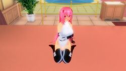  3d before_and_after blush custom_maid_3d_2 female_only gloves hair_ornament hal27 high_heels kneeling large_breasts leotard long_hair open_mouth opera_gloves original pink_eyes pink_hair thigh_boots thighhighs 