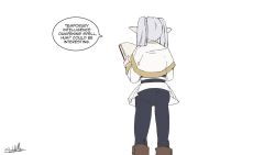  age_regression animated ass book boots brain_drain diaper earrings elf elf_ears femsub frieren frieren:_beyond_journey's_end legs magic pants scat sketchmandl sound text twintails video white_hair 