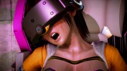  3d brown_hair corruption female_only femsub honey_select_2 lamia_(artist) open_mouth orgasm pasties short_hair solo sweat sweater tech_control topless visor yuu_(lamia) 