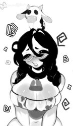 bell_collar black_hair cow_girl cow_print dollzie_(artist) glasses heart_eyes spiral spiral_eyes tiny_cow_(blessedbycows)