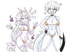  angry bikini cleavage demon_girl femsub golden_swimsuit horns large_breasts original sharp_teeth sleepy_axolotl tail 
