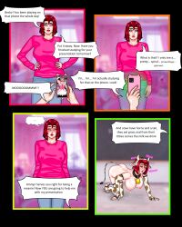 all_fours collar cow_print cowbell english_text fake_animal_ears fake_tail hypnotic_app karen_(mspainter) kiddom lactation large_breasts milf mspainter opera_gloves pet_play phone pov speech_bubble standing_at_attention tech_control thighhighs