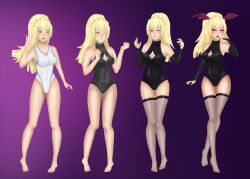  before_and_after corruption enemy_conversion evil_smile eyeshadow femsub gloves jhoseandy leggings lillie_(pokemon) lipstick multiple_views nintendo one-piece_swimsuit pokemon pokemon_sun_and_moon swimsuit transformation wings 