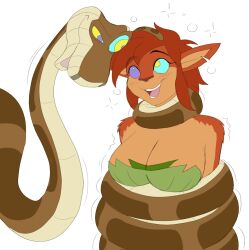  blush bondage breasts cleavage coils disney elora faun femsub furry happy_trance hypnotic_eyes kaa kaa_eyes large_breasts open_mouth plsgts red_hair short_hair simple_background smile snake spyro_the_dragon_(series) the_jungle_book trembling white_background 